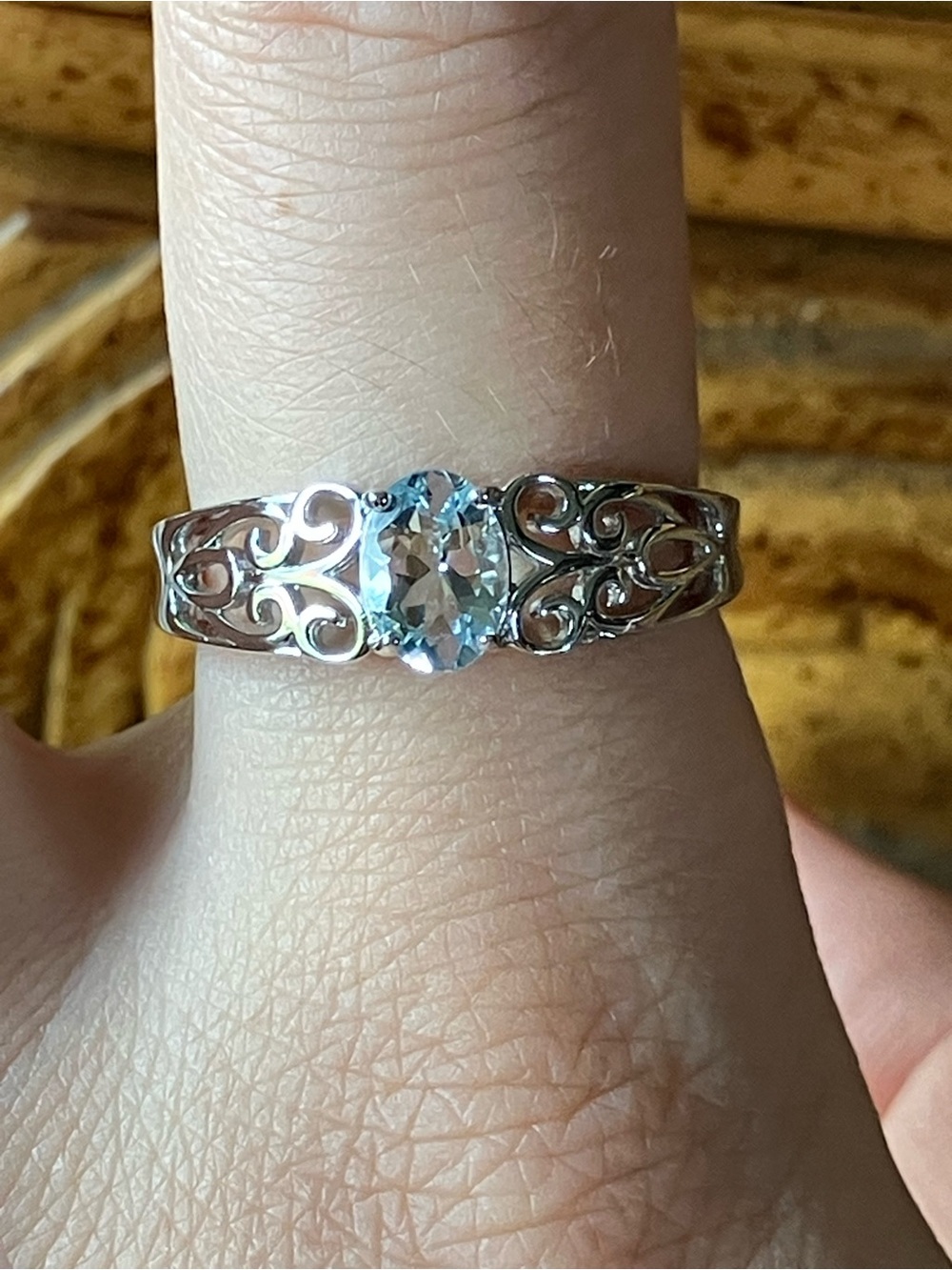 Genuine Aquamarine Sterling Silver Ring Size 9